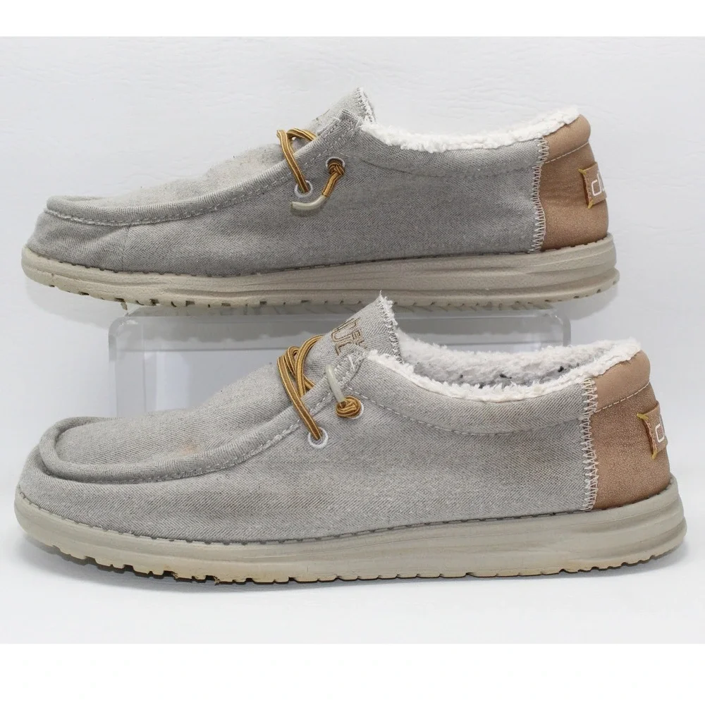 Hey Dude Wally Grey Herringbone Faux Shearling Lined Slip On Shoes Mens 10